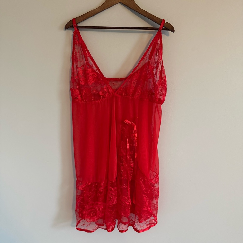 Red Lace Babydoll Lingerie - Picture 3 of 11